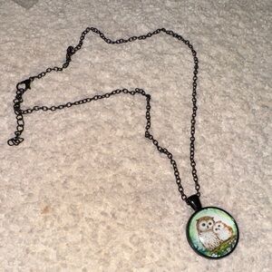 Owl Pendant Necklace - Black Chain